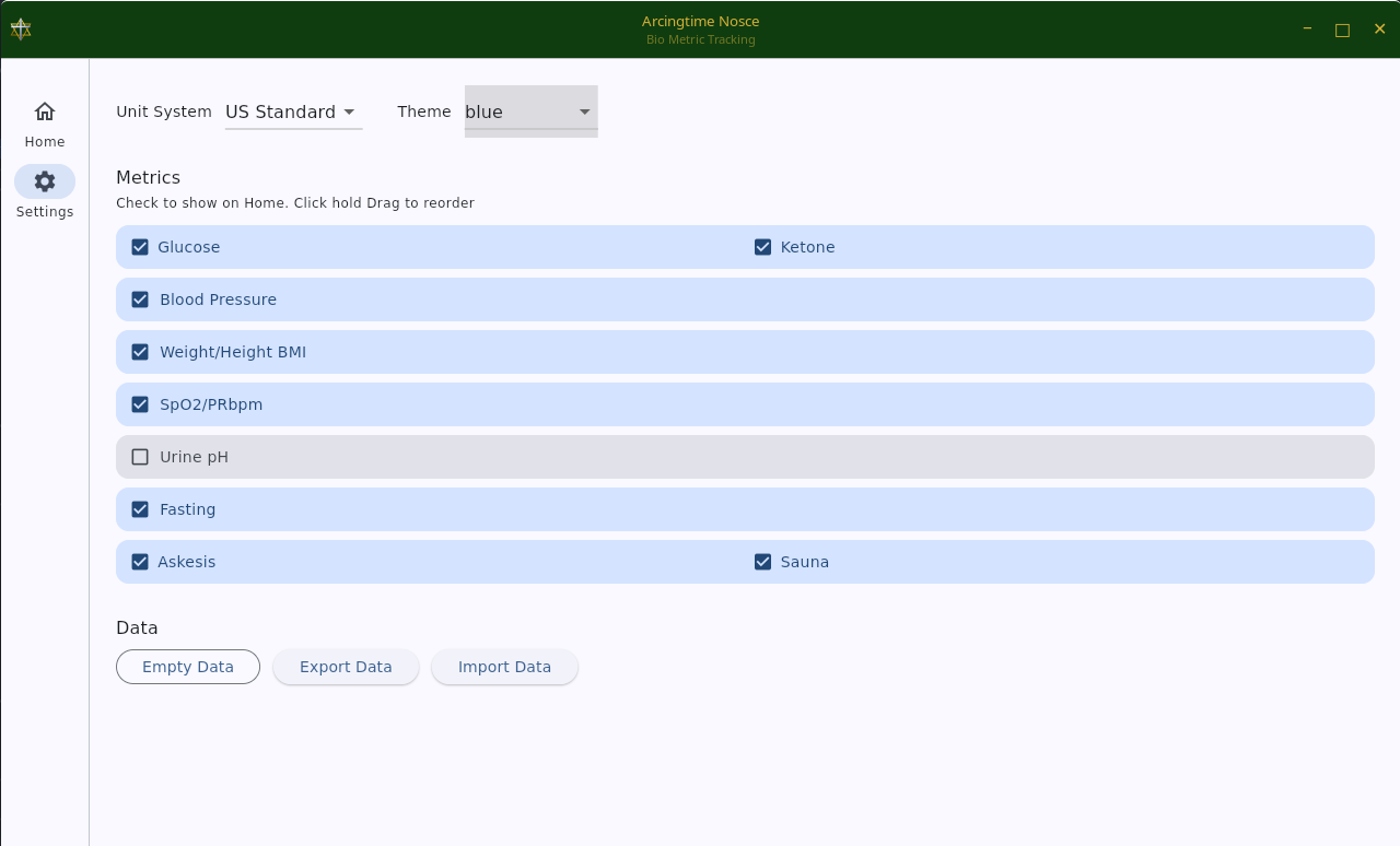 Settings screen